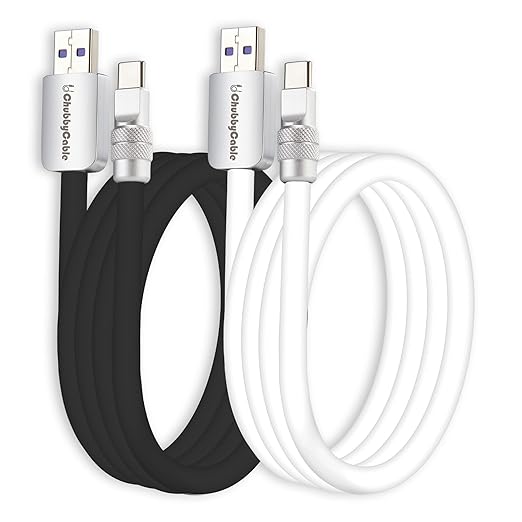 chubbycable Couple Chubby 2 Pack 120W USB C Cable Extra Thick Silicone Fast Charging Cable Compatible with iPhone 17-15 Series iPad Galaxy Series, Black+White, USB-A to Type-C, 16.4FT