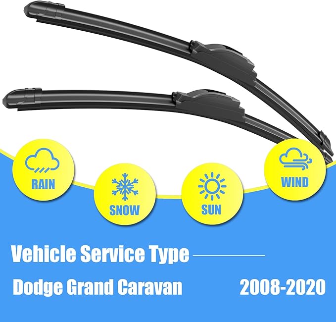 Gavimnal® 26"+20"+16" Silicone Wiper Blades Replacement For Dodge Grand Caravan 2008-2020,All-Season Front Rear Windshield Wiper Blades(Set of 3)
