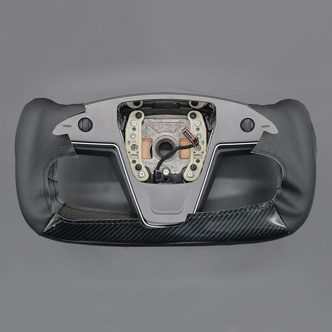 MEWANT Steering Wheel Cover for Yoke Style Steering Wheel for Tesla Model S 2021-2023 / Model X 2021-2023 Made of Black Microfiber Leather