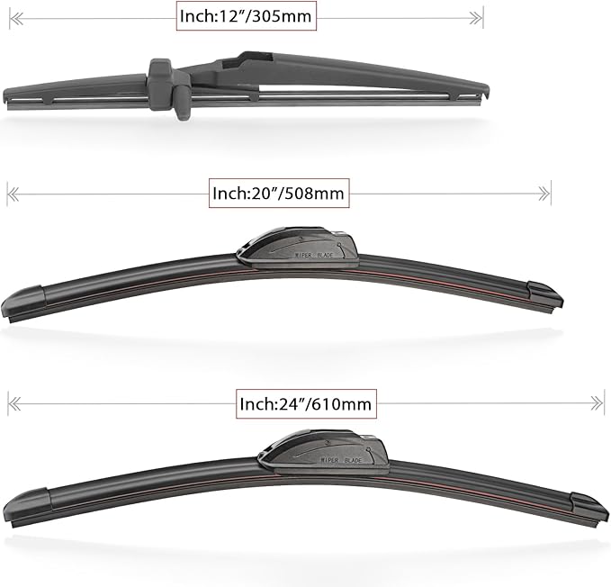 Windshield Wiper Blade Replacement for Toyota 4Runner 2010-2022 Original Equipment Replacement Front Rear Wiper Blades - 24" 20" 12" (Set of 3) U/J Hook