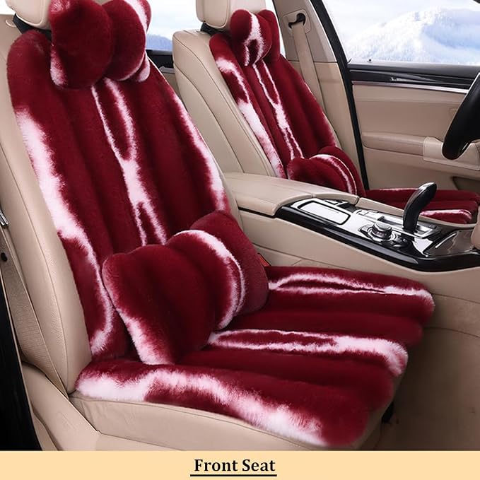 Faux Sheepskin Car Seat Cover Full Set, Fluffy Cute Red Fur Car Seat Covers for Fuzzy Soft Auto Universal Plush Vehicle Seat Protector Pad Accessories Home and Office Chair