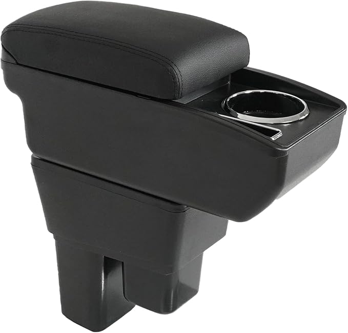 Car Armrest Box Compatible with Honda Fit Jazz Hatchback 2009-2013 Accessories Storage Center Console Double Layer Armrest Organizer Box with Cup Holder Black Stitching