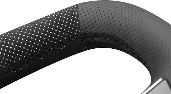 MEWANT DIY Black Perforated Real Leather Mesh Athsuede White Layer Steering Wheel Cover for Tesla Model S Yoke Model X