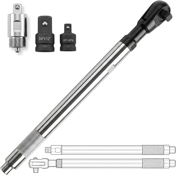 GIRAVO 1/2" Offset Extension Wrench Impact Set, Switchable 3-in-1 Drive Impact Ratchet Wrench, Offset Wrench with Versatile 3/8" Square Drive Adapters for Tight Spaces