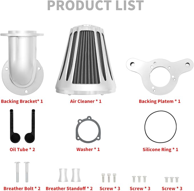 Motorcyle Air Cleaner Filter CNC 90° Forward-Facing Kit Fit for Harley Softail Touring Trike Sportster XL Dyna (Chrome Housing Grey Element, B For Touring 00-07,Softail 00-15,Dyna 00-17)
