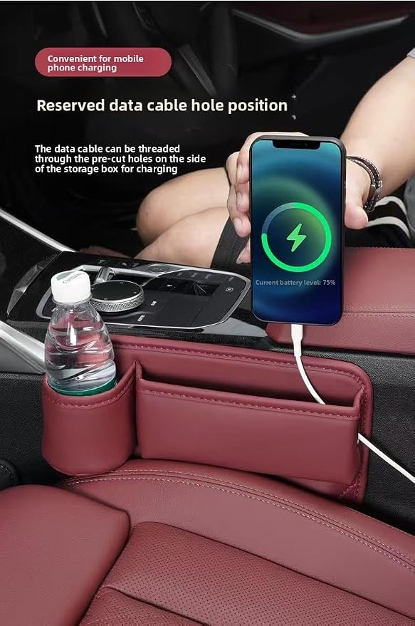 Alymarr Leather Car Seat Gap Filler, Center Console Organizer Multifunctional Auto Console Side Storage Box with Cup Holders,Car Accessories,Magnetic Leather Sunglasses Holder,Phone Key Storage