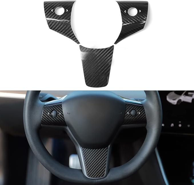 TPARTS Real Carbon Fiber Steering Wheel Cover for Tesla Model3 ModelY 2018-2023 Interior Modification Auto Steering Wheel Accessories (Glossy Black)