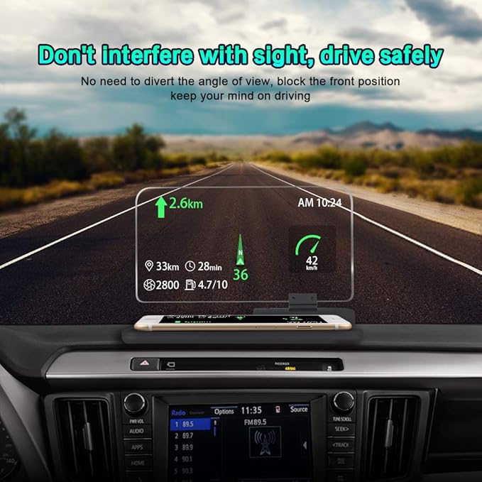 Car GPS Mobile Head Up Display Holder with HD Image Reflection for HUD, Smartphone, iPhone, Samsung, Car Navigation (Up to 6 Inches)