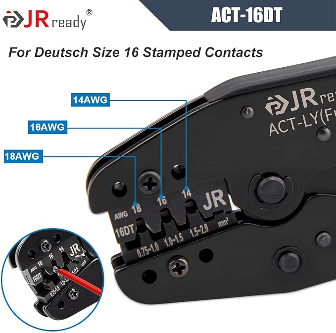 JRready ACT-16DT Crimp Die for Open Barrel Crimping Tool ACT-LY Frame, Deutsch DTM Connector Pin Crimp Die for Size 16 Stamped Contacts(14-18AWG)