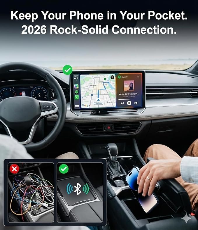 2026 Upgraded Wireless CarPlay Adapter for Factory Wired CarPlay Cars, Fast 5GHz WiFi Smart Car Audio Dongle, Plug & Play, No Audio Delay, Low Latency, Mini Size, Jet Black
