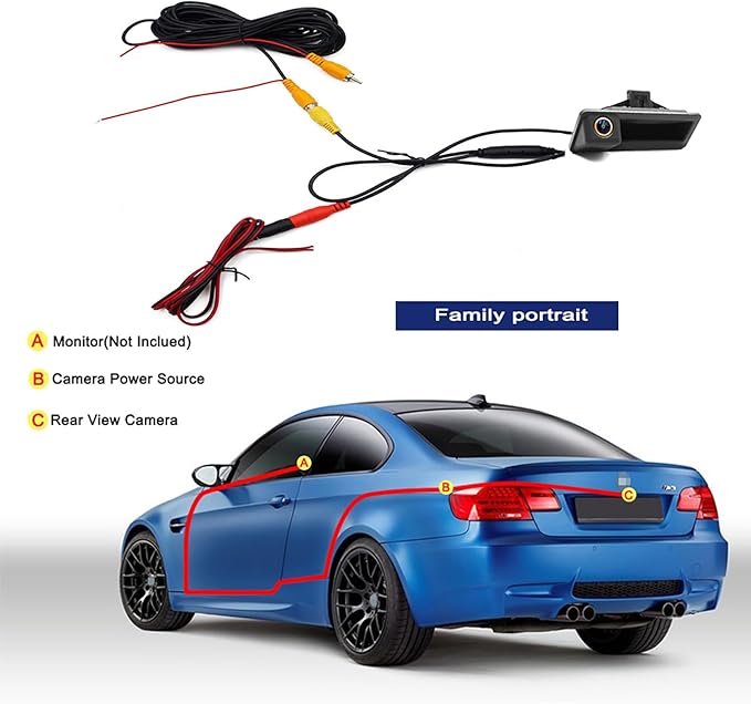 Vehicle Backup Camera CCD with Dynamic Trajectory Moving Guide Parking Line for BMW 3 5 Series X1 3 4 5 F07 F10 F11 F25 F26 F30 F34 Car Rear View Reverse Parking Fisheye Lens Car Trunk Handle Camera
