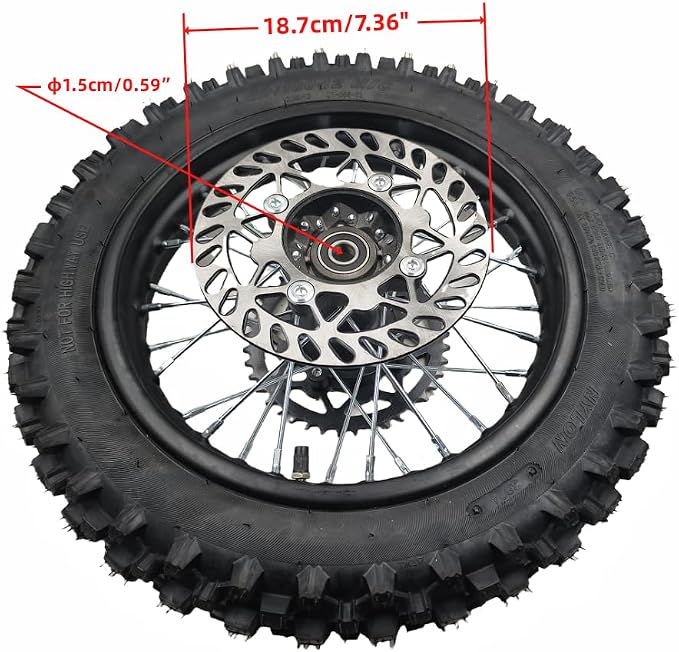 CLEO 80/100-10 Rear Wheel Rim Tire Assembly for 50cc-110cc Dirt Bike taotao TTR SSR CRF Apollo 15mm axle includes 190mm brake disc and 420-41T sprocket