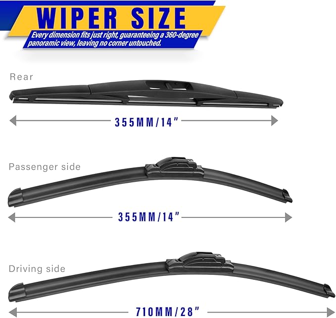 3 wipers Replacement for 2009-2020 Honda Fit, Windshield Wiper Blades Original Equipment Replacement - 28"/14"/14" (Set of 3) U/J HOOK