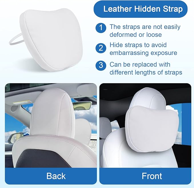 1 Pack Car Headrest Neck Pillow for Tesla Model 3 Model Y Model S Model X Accessories,Car Seat Pillow Head Neck Rest Cushion(White)