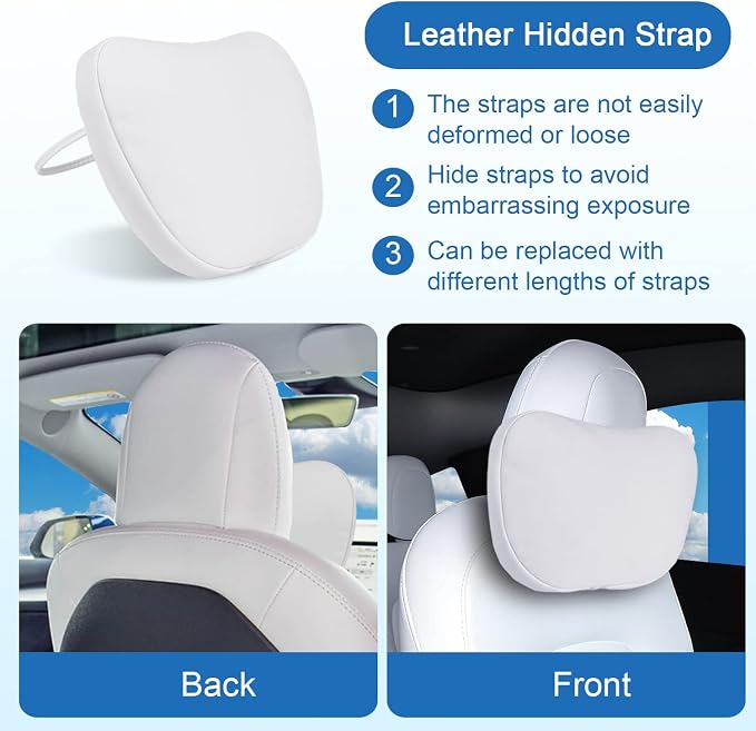 2 Pack Car Headrest Neck Pillow for Tesla Model 3 Model Y S X & Cybertruck Accessories, Car Seat Pillow Head Neck Rest Cushion(Upgrade White)