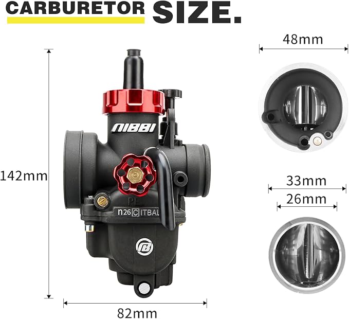 NIBBI Carburetor PE26,26mm Carburetor Performance Kit with Air Filter For Dirt Pit Bike Mini Bike Motorcycle GY6