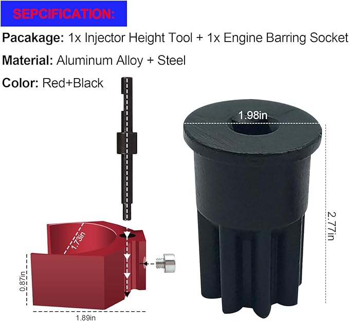 SMMS 2PCS Caterpillar Tools Kit, 9U-7227 Injector Height Adjustment Gauge Tool(Red) & J-38587-A Engine Barring Socket Engine Turning Tool for Caterpillar CAT 3406E C15 C16
