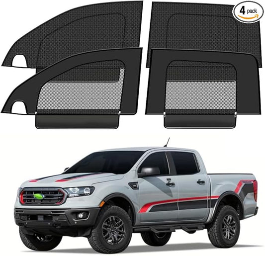 Custom-Fit Car Ranger2019-2025 Side Window Sunshade, Rear Baby Car Sunshade, Double-Layer Mesh & Oxford Cloth with Zipper, Privacy Cover/Insect Screen for Camping, UV Protection, Easy Installation