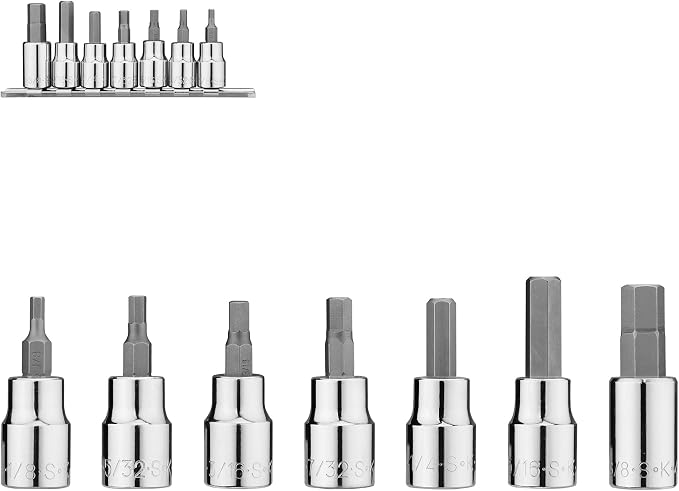 SK Tools USA 3/8" Drive, 7 Piece, Standard, SAE, Chrome Hex Bit Socket Set: 1/8" - 3/8" | 19723