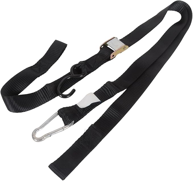 MOTO4U Sport Motorcycle Tie down Bundle,1 PK Motorcycle Rear Wheel Tie Down Straps with Ratchets & 2 PK 1.5" x 7' Cam Buckle Straps with soft Loops & Safety Hooks & Snap Hook Black