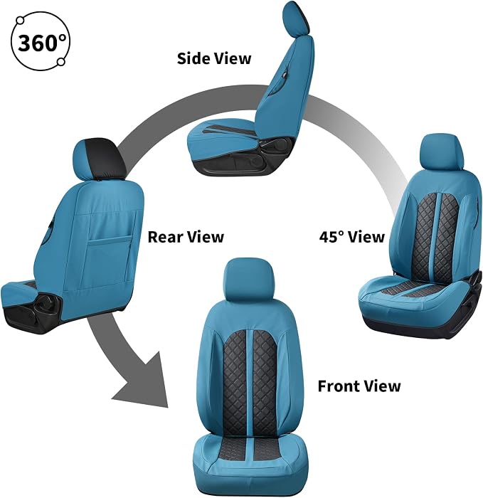 Truckiipa Front Ford F150 Seat Covers, Waterproof Leather Seat Covers Truck Fit for 2015-2026 Ford F150 SuperCrew, 2017-2026 F250 F350 F450 Super Duty Crew Cab, Front Pair, Blue&Black