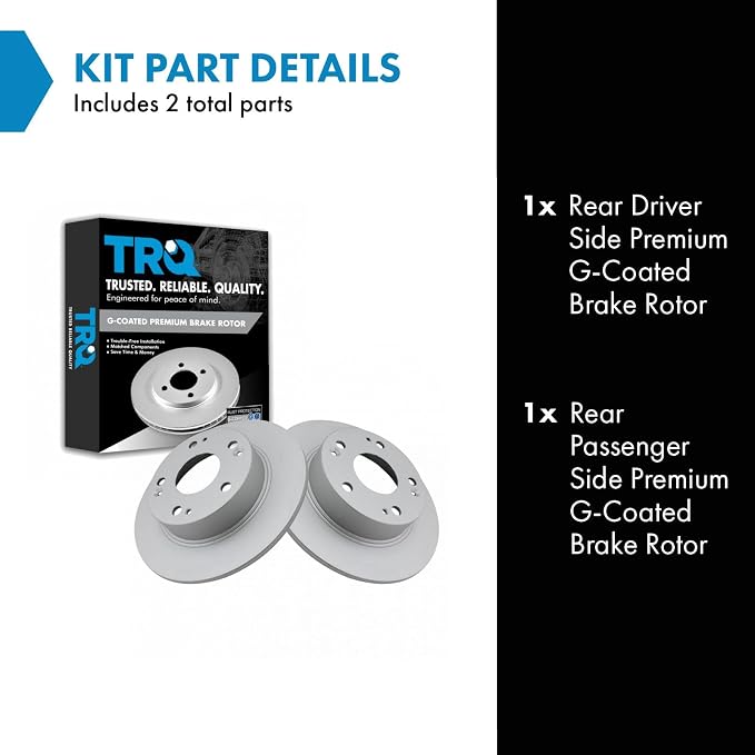 TRQ Rear Brake Rotor Set G Coated Solid Compatible with 2003-2007 Honda Accord 2004-2008 Acura TSX
