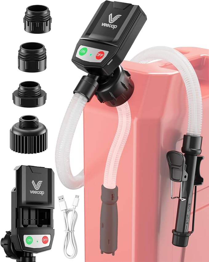Automatic Electric Fuel Transfer Pump with Auto-Stop, 3.8GPM & 51" Hose & 4 Size Adapters Gas Can Pump with Leak Protection for Gasoline, Diesel, Kerosene, Gifts for Men Dad Him - 2nd Gen Pure Black
