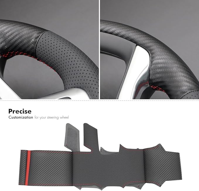 MEWANT Steering Wheel Cover for Chevy Silverado 1500 2019-2024/2500 3500 2020-2024/Blazer 2019-2024/Suburban Tahoe 2021-2024 Carbon Fiber Hand-Stitched Steering Wheel Wrap