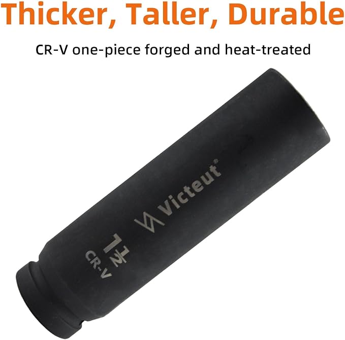 1" Drive 1-1/2" Extra Deep Impact Socket, 8-Inch (200mm) Long, 6-Point Truck & Trailer & Tractor Wheel Nut Socket, Heat Treated Cr-V Alloy Steel, One-Piece Forged, No Torque Loss