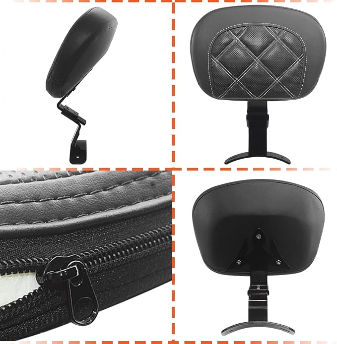FOVPLUE Rider Backrest,Adjustable Driver Backrest Pad Kit fits for Harley Touring CVO Road Glide Road King Electra Glide Street Glide FLHR FLTRX FLHX FLHT 2009-2023,Double White Stitching