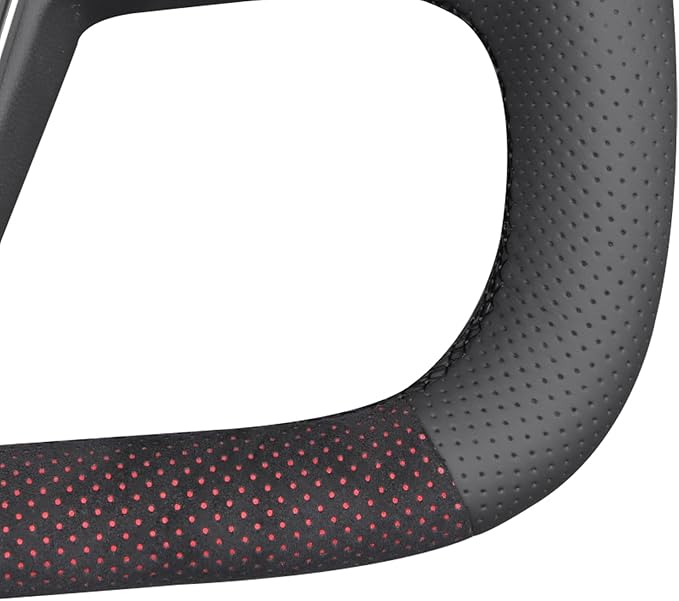 MEWANT DIY Black Perforated Real Leather Mesh Athsuede Red Layer Steering Wheel Cover for Tesla Model S Yoke Model X