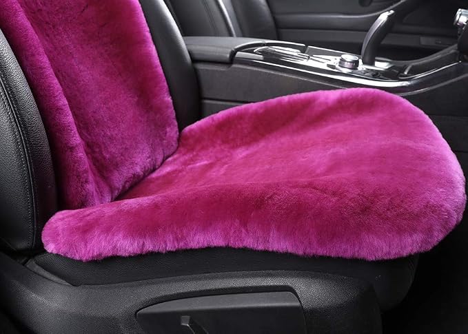 OGLAND Fluffy Fuzzy Sheepskin Car Seat Covers for Universal Soft Cozy Fuzzy Auto Wool Seat Cushion Accessories Automobiles(3 Pack Front, Magenta)