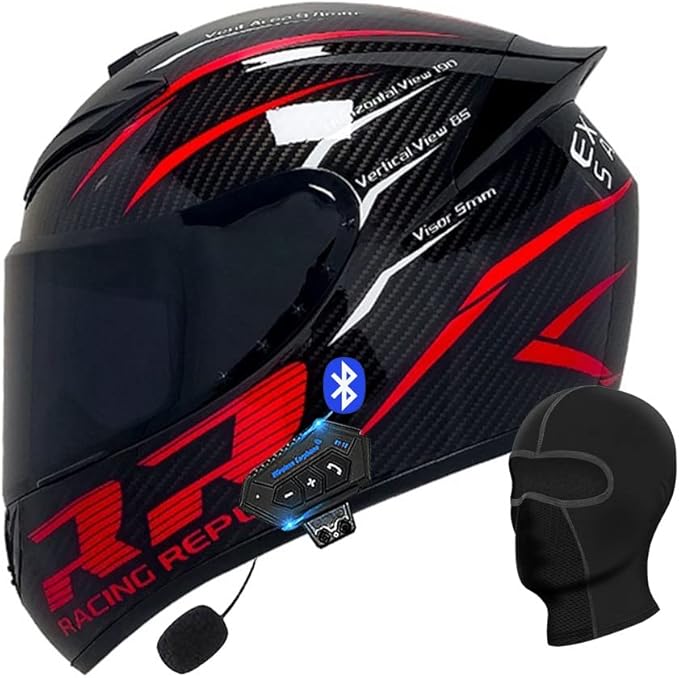 Motorcycle Bluetooth Full Face Helmet, Integrated Bluetooth Helmet, DOT/ECE Approved Full Face Flip Up Helmet, Multiple Vents Motorbike Helmet with Microphone for Adults 55-64CM