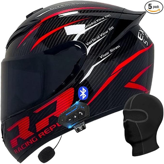 Motorcycle Bluetooth Full Face Helmet, Integrated Bluetooth Helmet, DOT/ECE Approved Full Face Flip Up Helmet, Multiple Vents Motorbike Helmet with Microphone for Adults 55-64CM