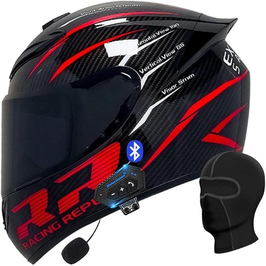 Motorcycle Bluetooth Full Face Helmet, Integrated Bluetooth Helmet, DOT/ECE Approved Full Face Flip Up Helmet, Multiple Vents Motorbike Helmet with Microphone for Adults 55-64CM