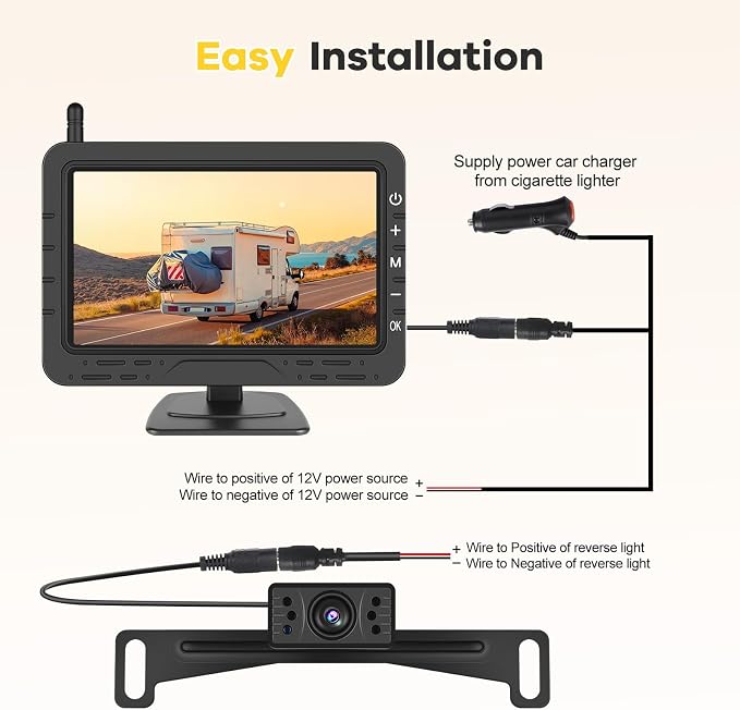 Hikity Wireless Backup Camera Monitor Kit, 4.3 Inch Rear View Camera IP68 Waterproof Night Vision, HD 1080P Display Screen for Car/Truck/Pickup/SUV/Van/RV