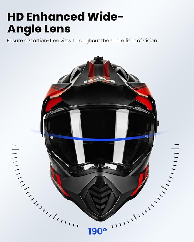 ILM Dual Sport Adventure Motorcycle Helmet with Pinlock Compatible Sun Visor Snowmobile ATV Dirt Bike Off Road Casco Model WS902 RedBlack X-XLarge