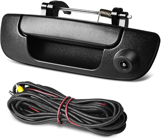 Rear Tailgate Handle Backup Camera Compatible with Dodge Ram 1500 2500 3500 2002-2008 Rear View Reverse Back Up Camera RCA Connector with Key Hole-Textured Black, 55276237AA