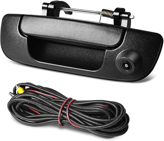 Rear Tailgate Handle Backup Camera Compatible with Dodge Ram 1500 2500 3500 2002-2008 Rear View Reverse Back Up Camera RCA Connector with Key Hole-Textured Black, 55276237AA
