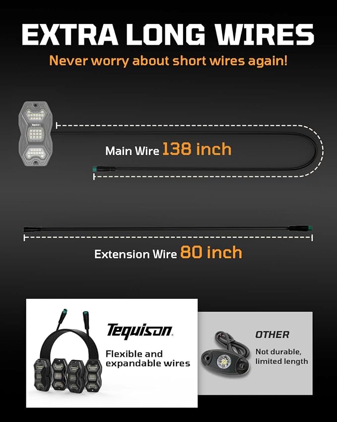 RGB Rock Lights for Trucks Jeep, 8 Pods with APP & RF Control, Pure White & 16M Colors, 20+ Dynamic Modes, Music & Voice Sync, IP67 Waterproof, Includes 4x6.7ft Extension Wires