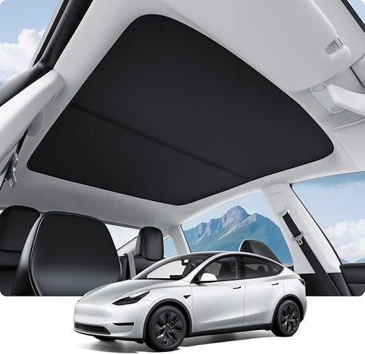 BASENOR 2024-2020 Tesla Model Y Sunshade Roof, [Nano Ice-Crystal Coatings] Heat Insulation Glass Roof Shade, Top Window Retractable Sun Protection, Sunroof Blocking Cover Black