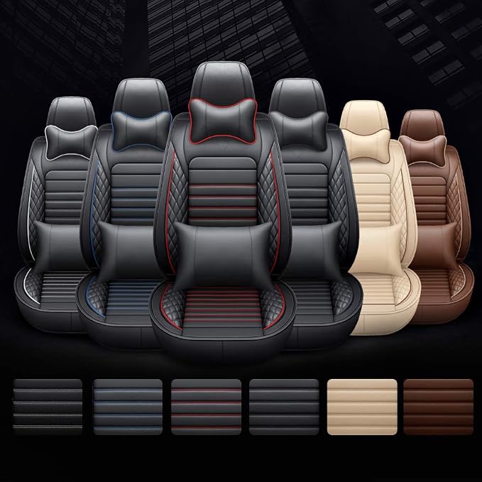 otoez Universal Car Seat Covers Full Set 5 Seat Waterproof Automotive Seat Protector Auto Cushion Cover Compatible with Most Honda Toyota Chevy Ford Vehicles,Trucks,SUV (Blue+Black)
