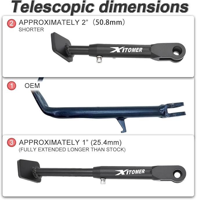 xitomer 0-3" Adjustable Kickstand Fit for FZ-07 MT-07 / XSR700 2016-2026 / Tracer 7 2021-2025/ Tracer 700 2016-2020 Motorcycle Adjustable SideStand