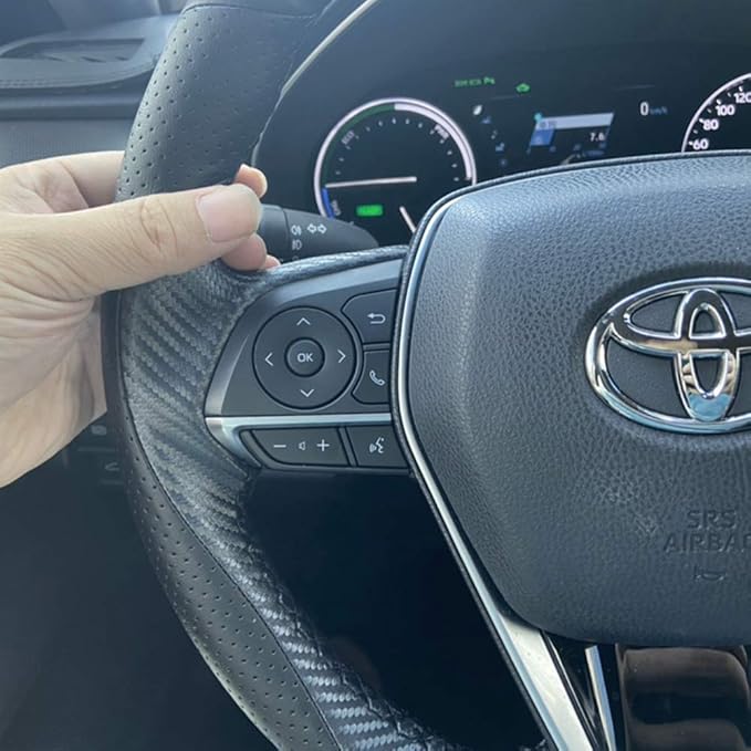 Matte Black Carbon Fiber & Nappa Leather Interior Accessories Steering Wheel Cover Hand-Stitch on Wrap Fit for Toyota RAV4 SUV 2019-2021 / Avalon 2019-2021 / Camry 2018-2021 / Corolla 2020-2021
