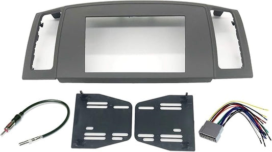 Double Din Navigation Radio Bezel Dash Install Kit with Standard Wiring Harness and Antenna Adapter - Khaki Compatible with Jeep Grand Cherokee 2005-2007