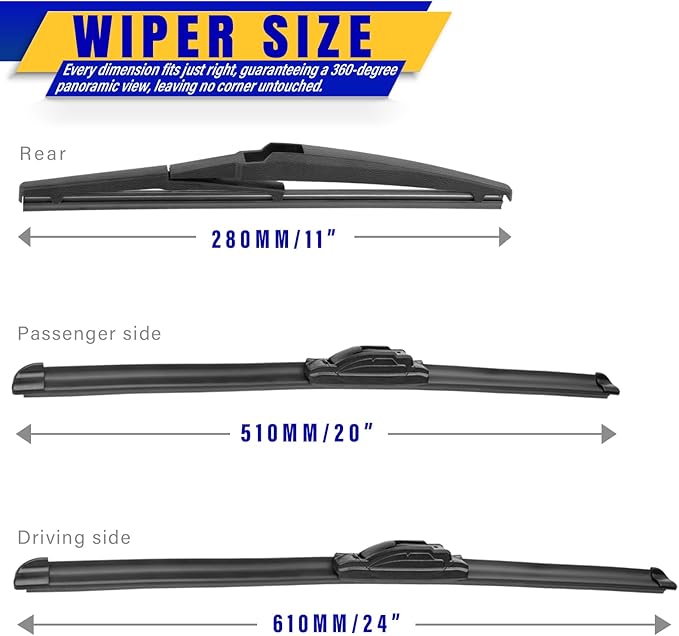 3 wipers Replacement for 2011-2015 Kia Sorento/2010-2019 Kia Soul/2018-2019 Soul EV, Windshield Wiper Blades Original Equipment Replacement - 24"/20"/11" (Set of 3) U/J HOOK