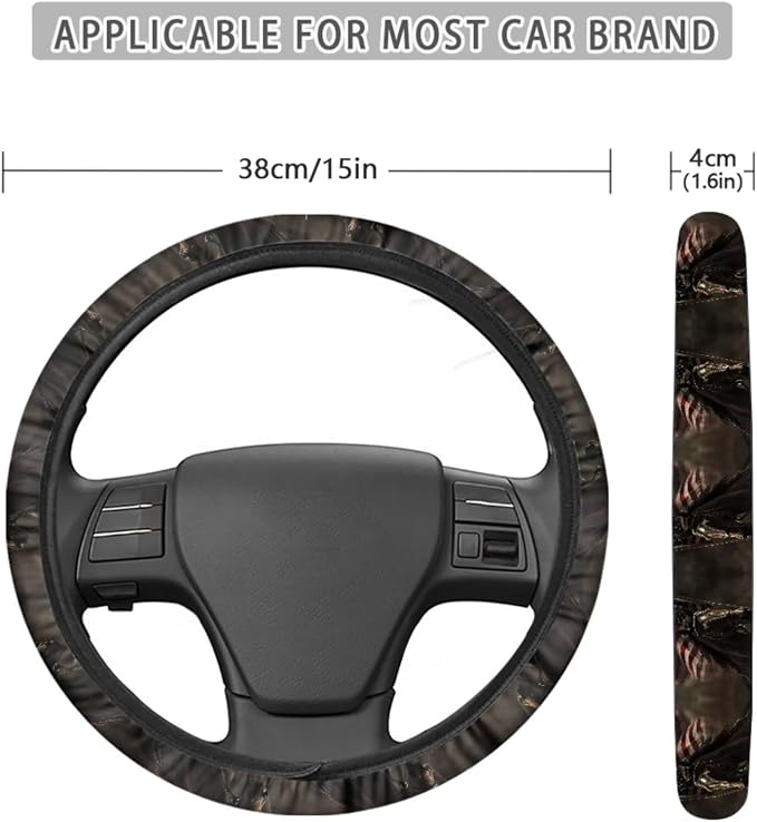 Horse American Flag Print Car Seat Covers Full Set, 13 PCS Auto Accessories with Soft Steering Wheel Cover, Seat Belt Shoulder Pads, Coasters for Most Cars