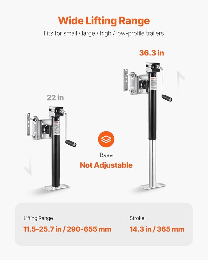 VEVOR 5000 lbs Dynamic Load Capacity, Heavy Duty Swivel Bolt-on Trailer Jack, 14.3" Lift Trailer Jack Stand with Handle for RV, Horse, Utility, and Yacht Trailers