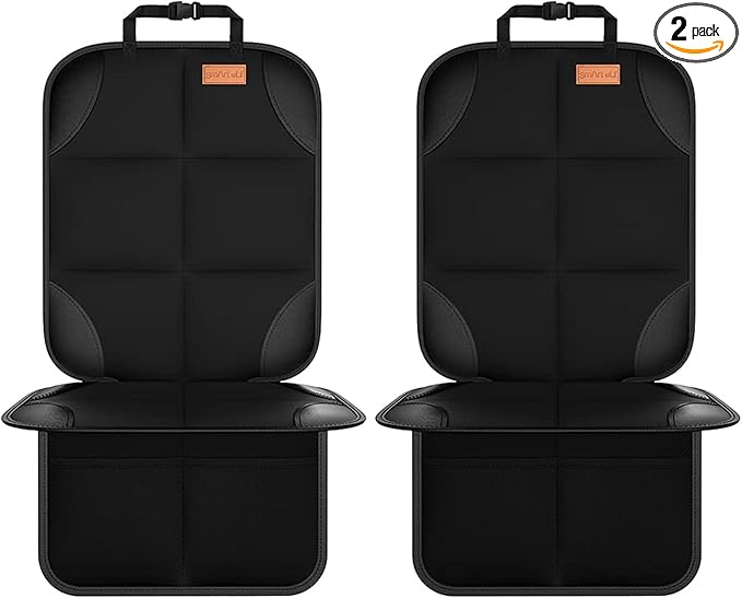 SMART ELF Car Seat Protector, 2Pack Seat Protector Protect Child Seats with Thickest Padding and Non-Slip Backing Mesh Pockets for Baby and Pet,Sedan SUV Truck (Black)