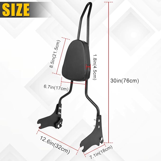 AUFER Detachable Rear Passenger Backrest Sissy Bar With Back Rest Cushion Pad Compatible With For 1997-2008 Harley Touring Road King Street Glide Electra Glide Road Glide FLHR FLHX FLHT FLTR
